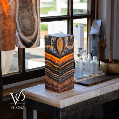 Tangerine Onyx Table Lamp – 16" Tall × 6" Square – One of a Kind #1
