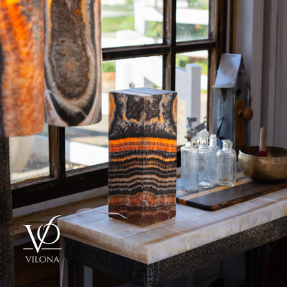 Tangerine Onyx Table Lamp – 16" Tall × 6" Square – One of a Kind #1